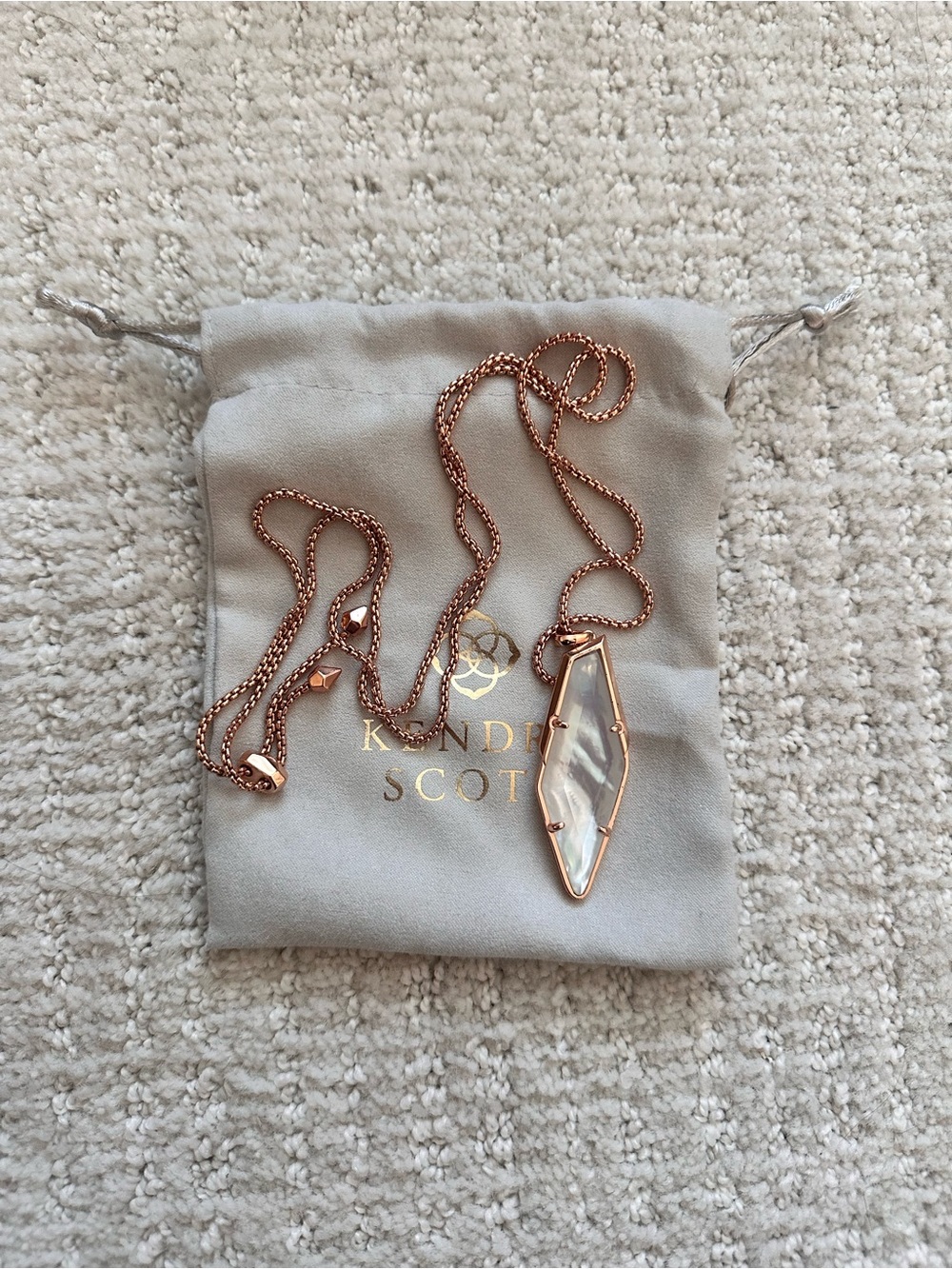 Kendra Scott Rose Gold Long Prism Pendant Necklace with Clear Stone